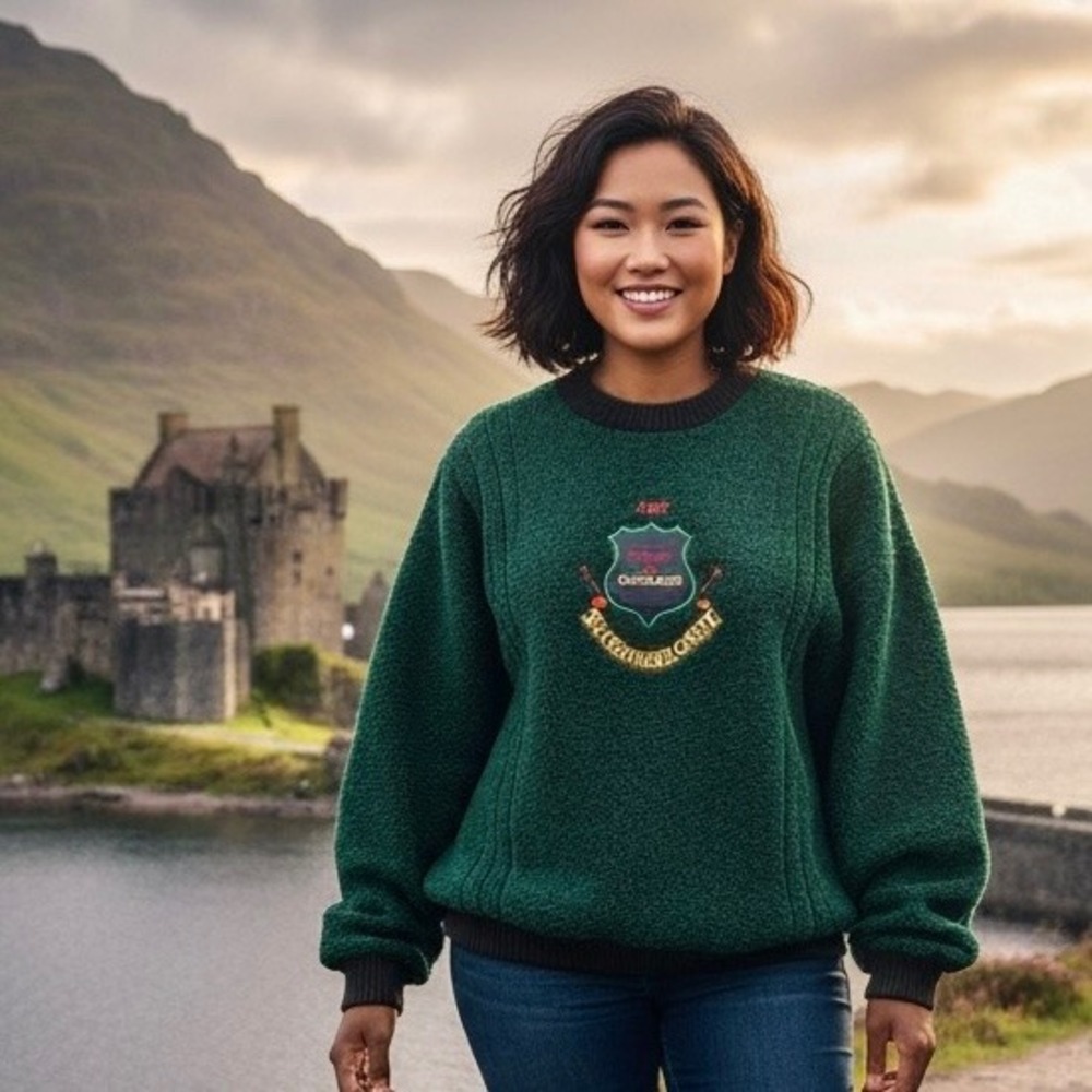 Vintage Glenmore Glengorm Castle Highlands Scotland Sweater Unisex XL‎ Green UK